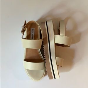 Cream and Black Steve Madden Platform Sandals